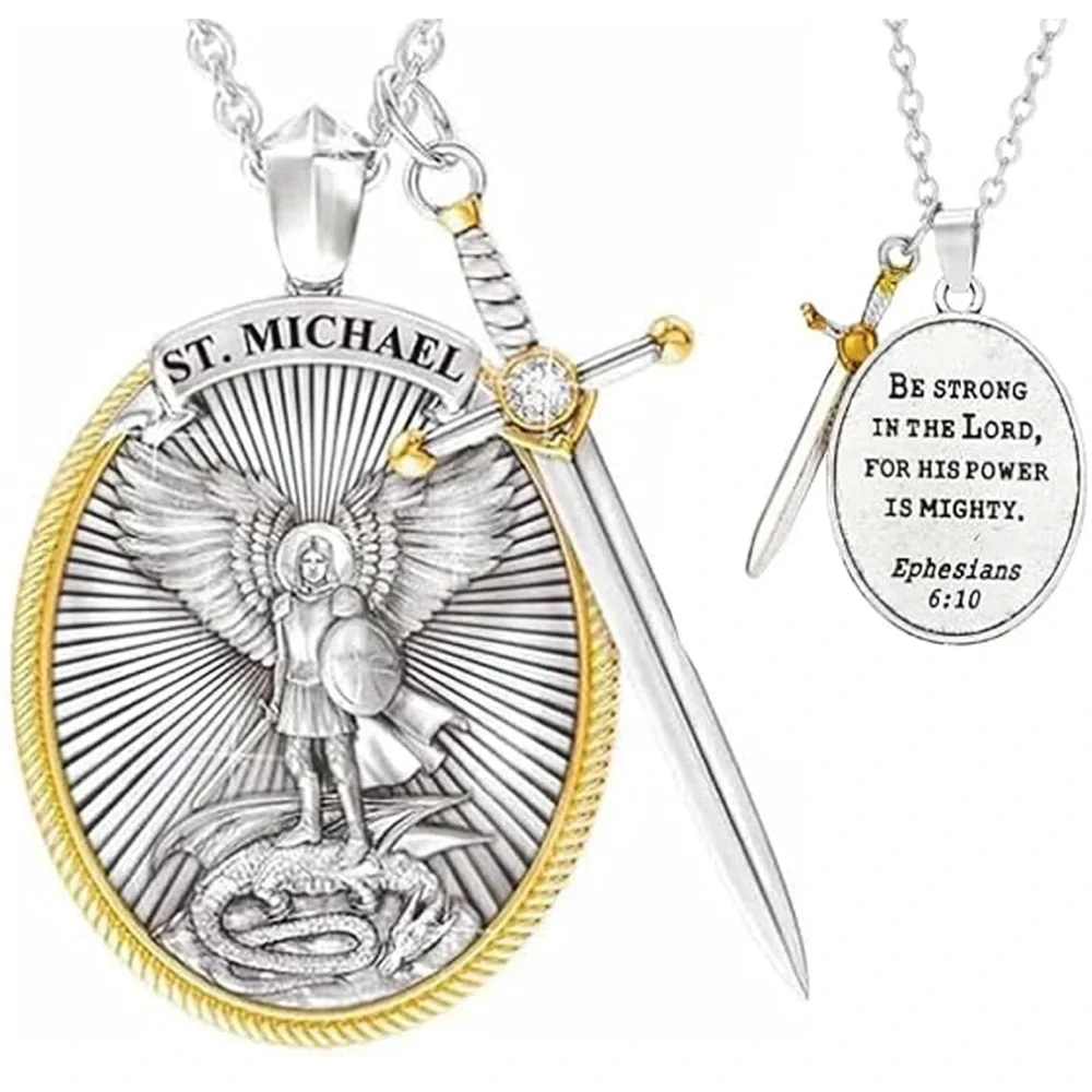 NEW Saint St. Michael Pendant Archangel Pendant Necklace Sword Cross Medal